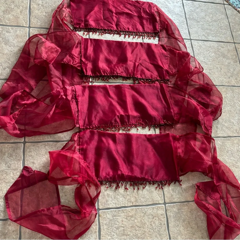 4 Red chair toppers organza bows with beaded fringe NWOT